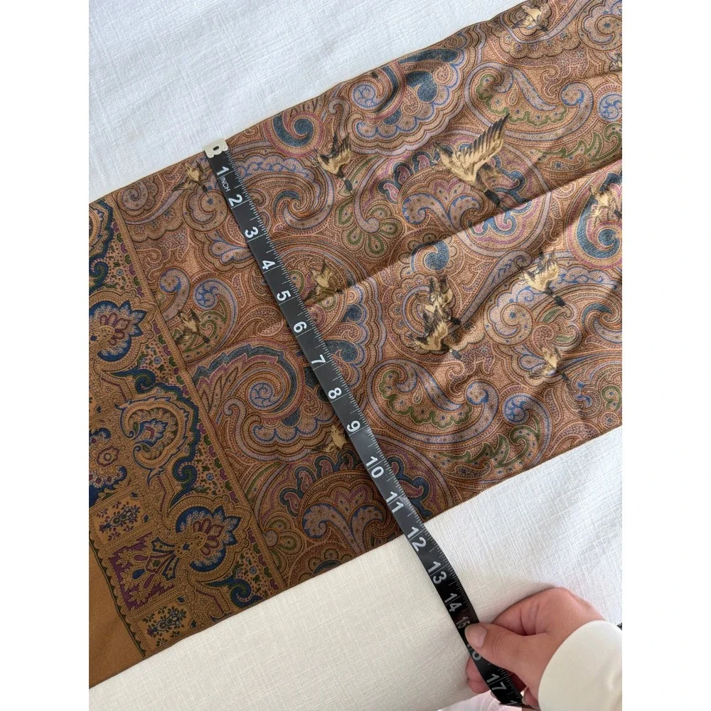 Vintage Reine Wolle Fine Wool Scarf Paisley Mallard Duck Print‎ Brown Copper 61